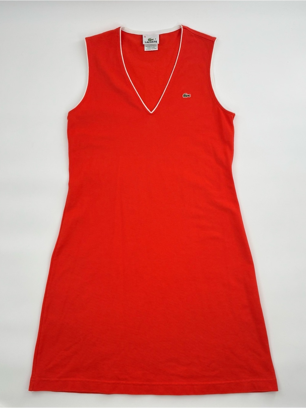 Vintage Lacoste Sleeveless Tennis Dress Orange V-Neck Preppy Sportswear Sz 38